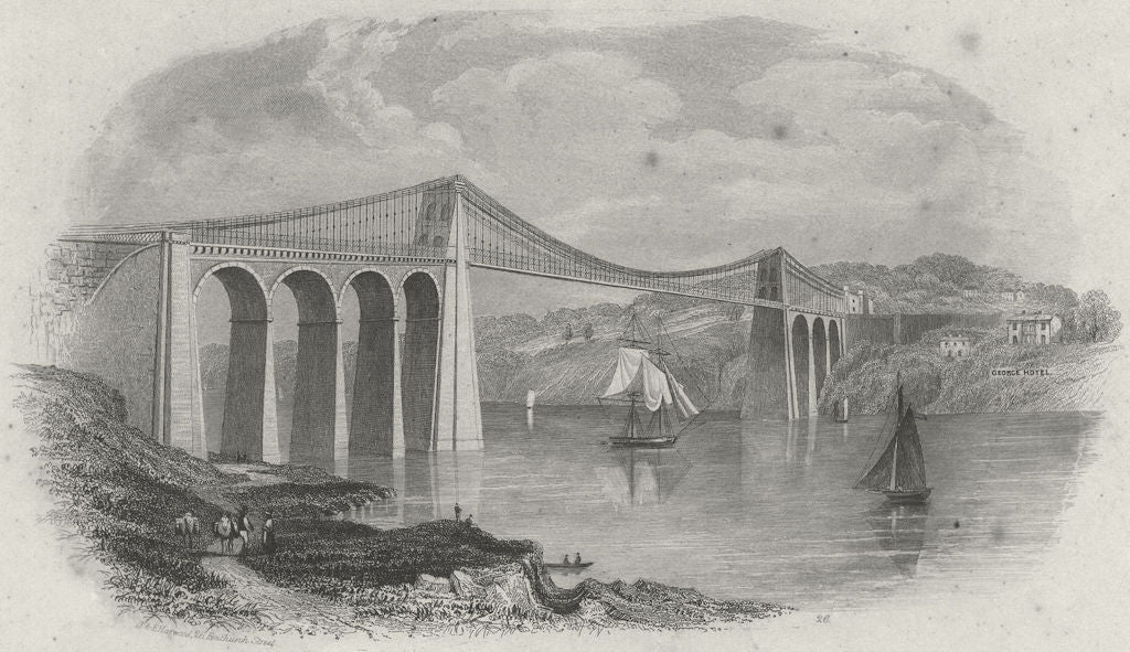 WALES. Menai bridge. Harwood 1841 old antique vintage print picture